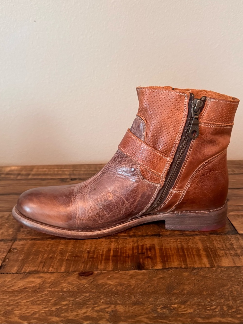 Bed Stu Becca Brown Leather Moto Ankle Boots with Buckle - Picture 5 of 13